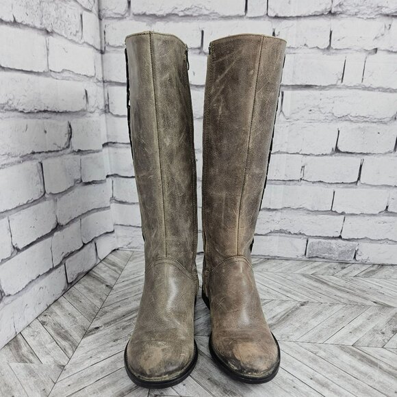Bussola Knee High Leather Riding Boots Womens 37 US 6.5 Taupe Zipper Distressed - Picture 6 of 16